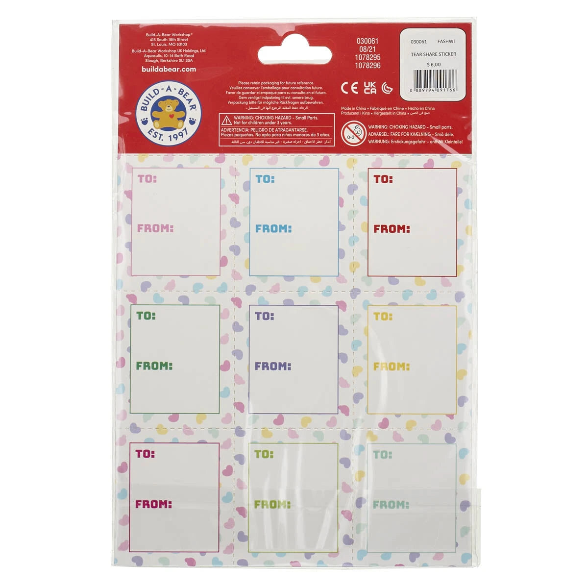 Valentine's Day Tear & Share Sticker Set | Build-A-Bear® - US 9699