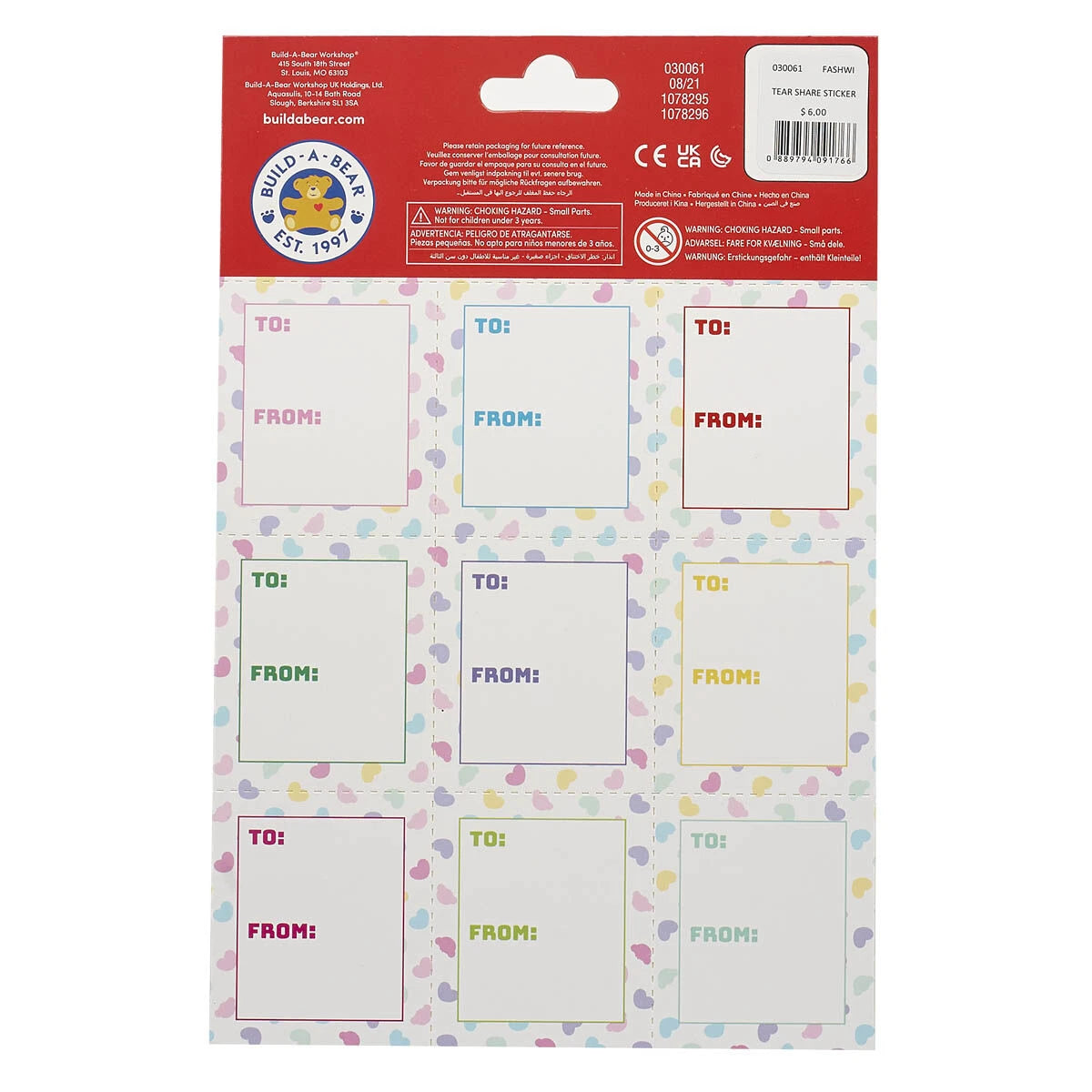 Valentine's Day Tear &amp; Share Sticker Set | Build-A-Bear® - US 9699