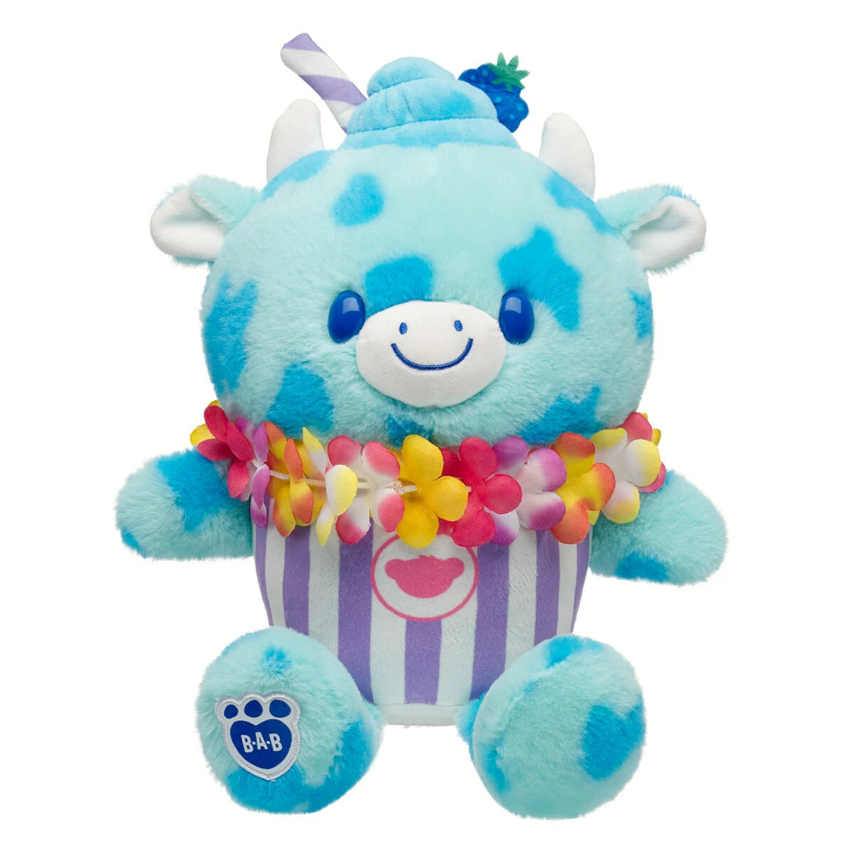 Blue Raspberry Cow Slushie Plushie w/ Lei Necklace | BAB - US 7274