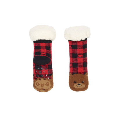 Build-A-Bear Pajama Shop™ Buffalo Check Bear Slipper Socks - Toddler, Youth &amp; Adult - US 4723